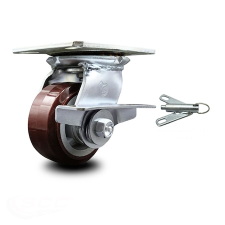 Service Caster 4 Inch Polyurethane Caster with Roller Bearing and Brake/Swivel Lock SCC SCC-35S420-PPUR-SLB-BSL